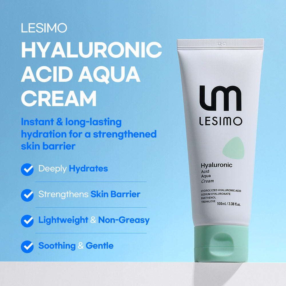 Lesimo Hyaluronic Acid Aqua Cream, Deep Hydration, Skin Barrier Strengthening, Lightweight Moisturizer / Vegan & Cruelty-Free, 3.38 fl.oz. (100mL)
